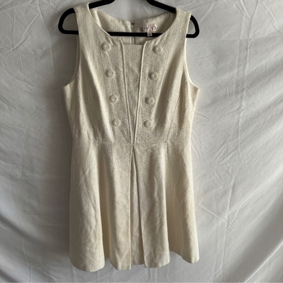 Nanette Lepore Cream Sleeveless Button Detail Pleated Fit & Flare Dress Size 12 - Picture 2 of 12